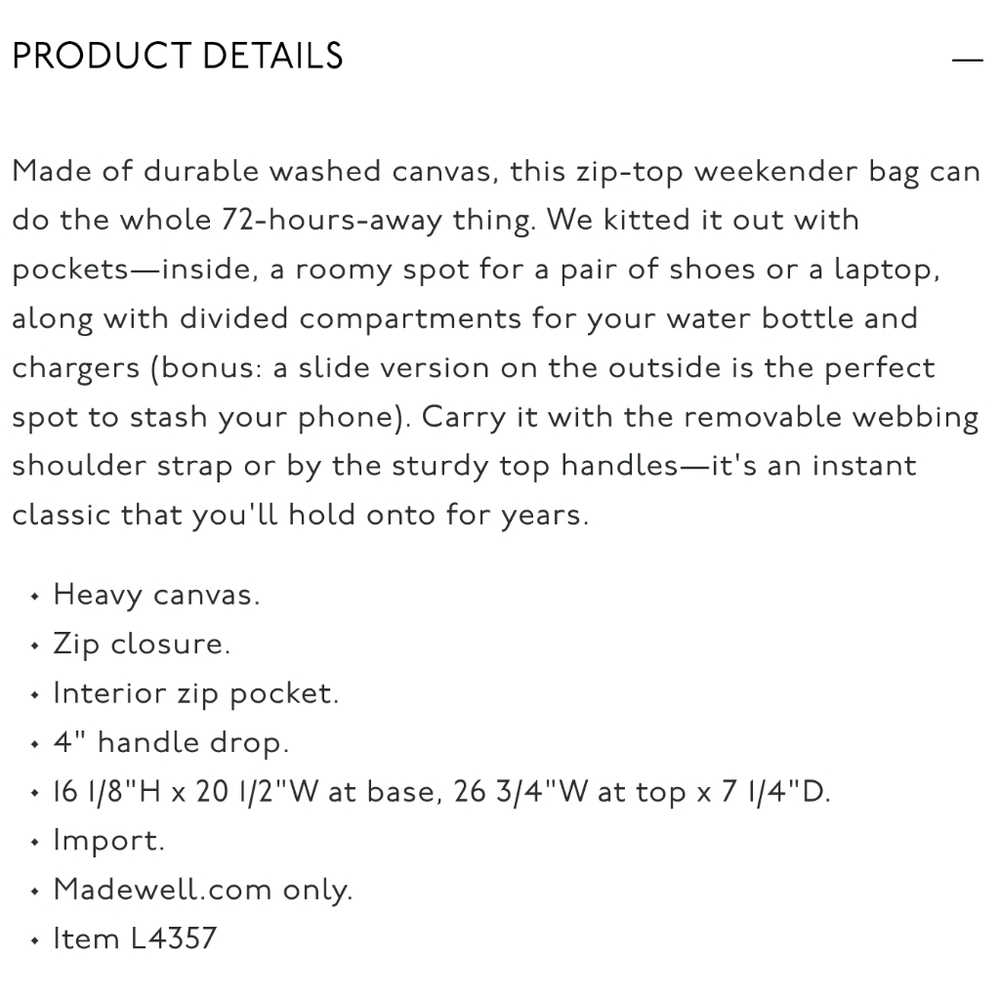 Madewell Essential Weekender Washed Canvas Bag, Army Gr./Brown Leather, EUC - Picture 15 of 15